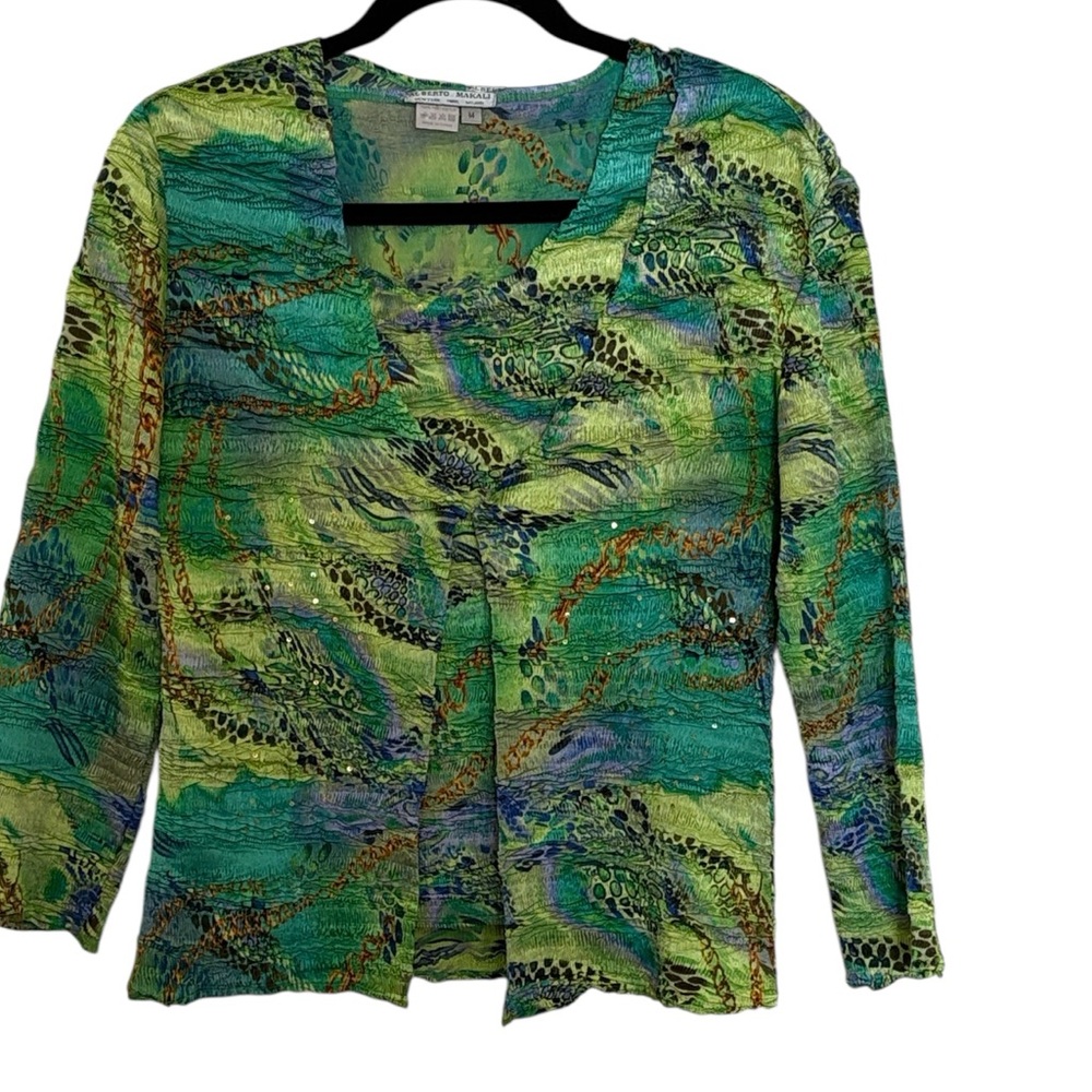 Alberto Makali Set cardigan and sleeveless top, green/ brown, vintage luxury , M